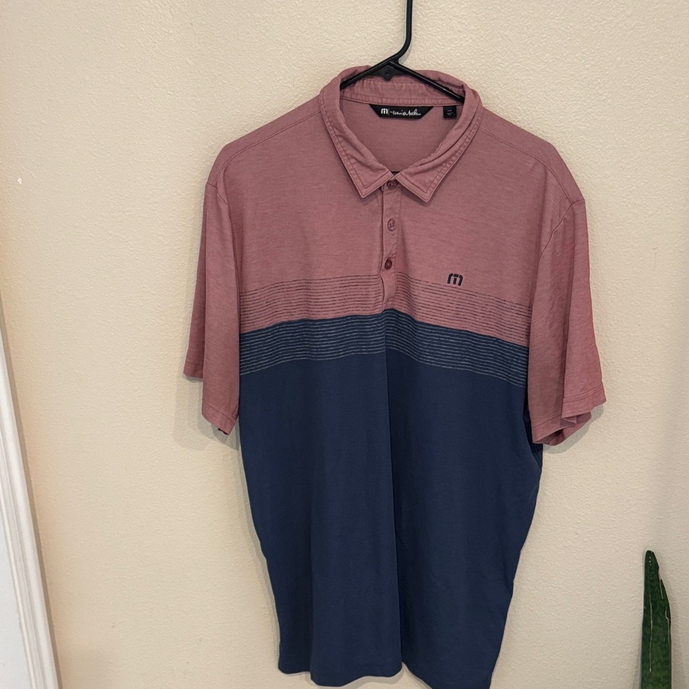 Travis Mathew Two-Tone Polo in Rose and Navy